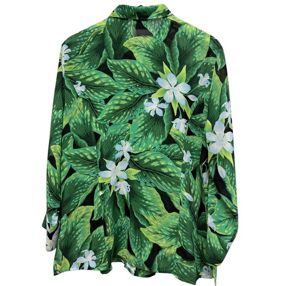 Laura Scott Tropical Leaf Blouse Size 18 Long Sleeve Chiffon Womens Top Green - Picture 3 of 9